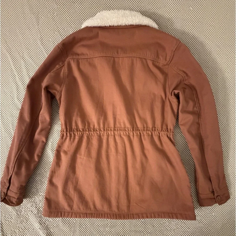 Hang‎ Ten Sherpa Lined Jacket Women M Button Front Utility Coat Salmon Rust Tan